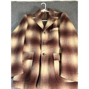 H‎ BAR C RARE Vintage  50's Ranch Jac Ranchwear Plaid Wool Jacket Brown/tan